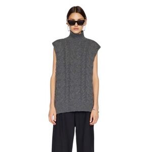 Frame 100% merino wool Gray Cable Knit Sleeveless Sweater